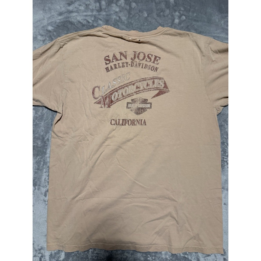 Harley Davidson T Shirt Mens XL Beige San Jose California Distressed Pocket Tee - Picture 5 of 6